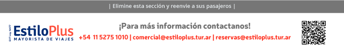 Estilo Plus Mayorista de Viajes. Teléfono 52751010. Mail info@estiloplus.tur.ar. Web www.estiloplus.tur.ar.